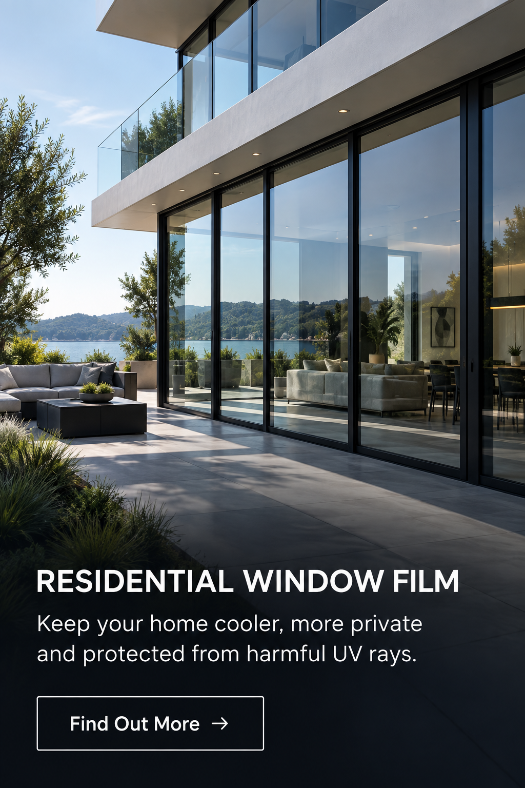 Residential Window Film — modern home with full-height glazing; explore home window film.