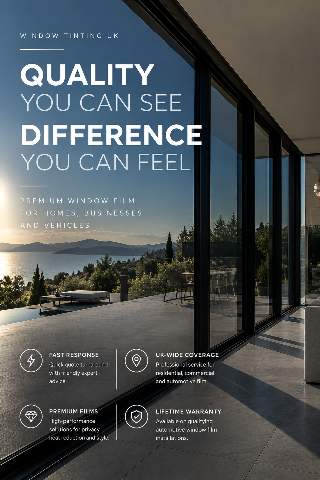 Modern home with professionally installed solar control window film