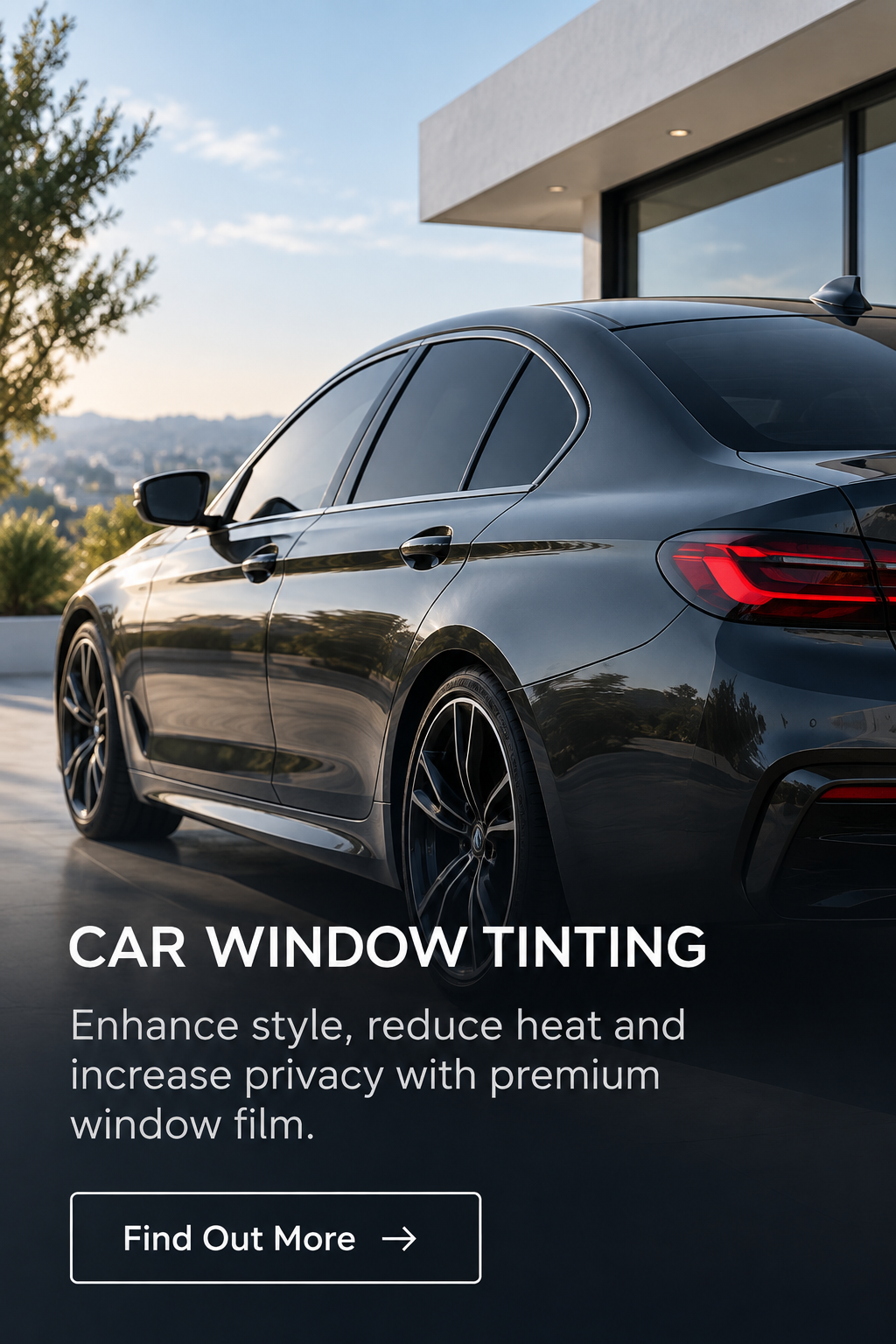 Car Window Tinting — dark car with tinted windows; explore car tinting services.