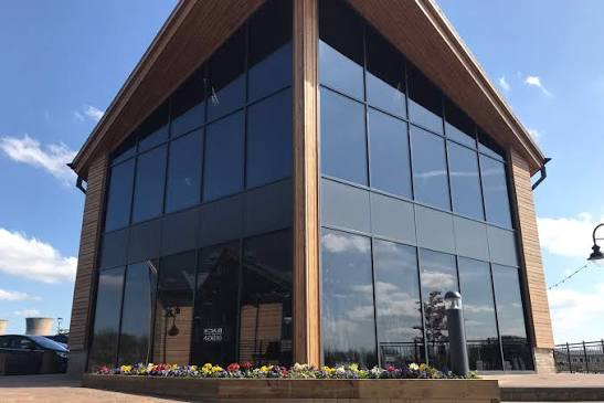Window film on a glazed commercial entrance