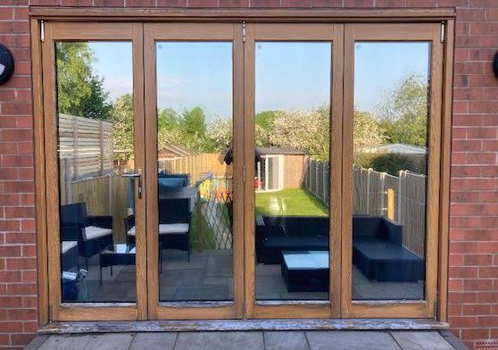 Window film on timber-framed patio doors