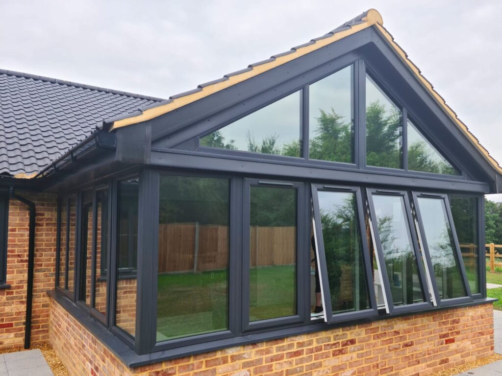 Window tinting on a gabled conservatory